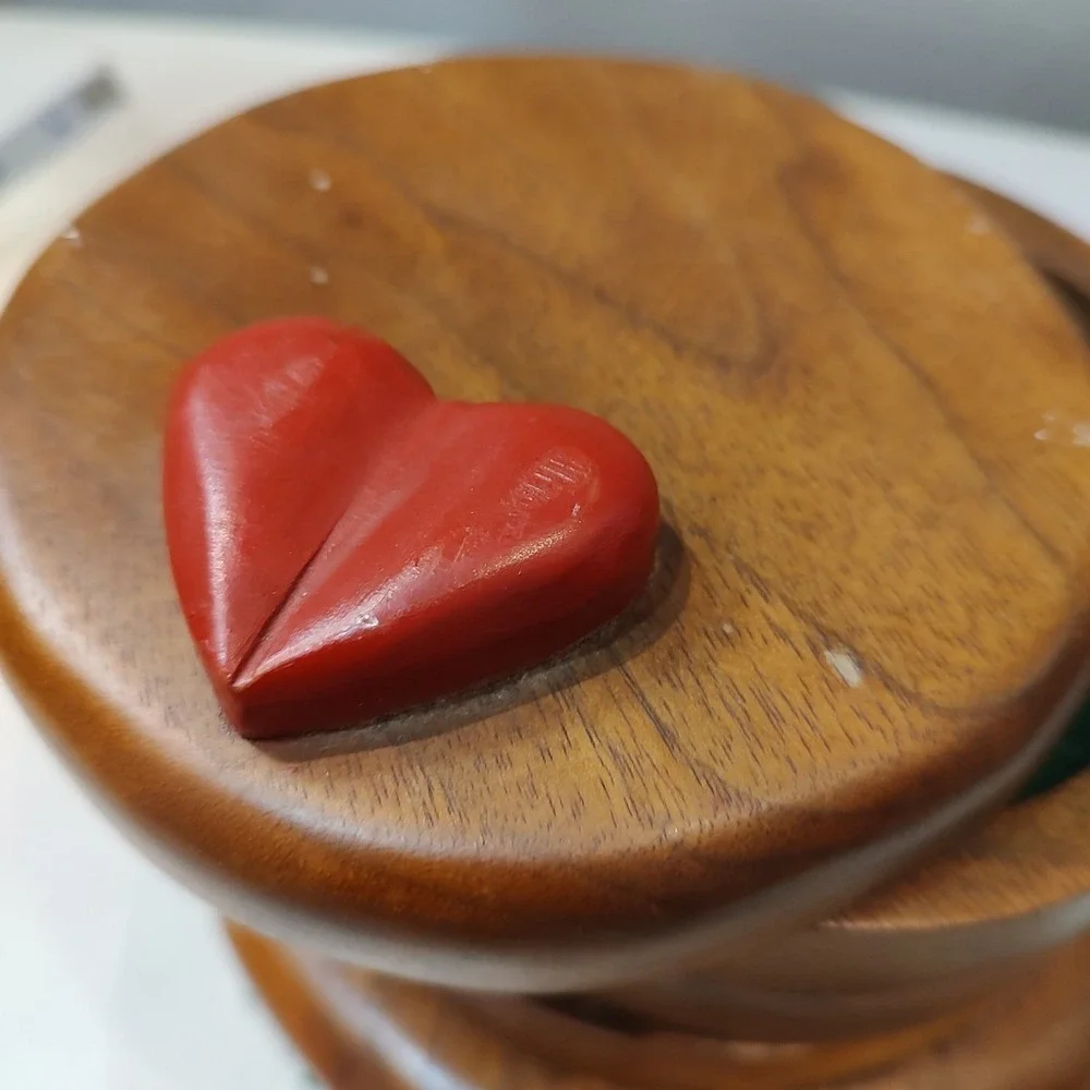 Vtg 3 Tier Round Wooden Swivel Jewelry Box With Lined Drawers Heart Country Core